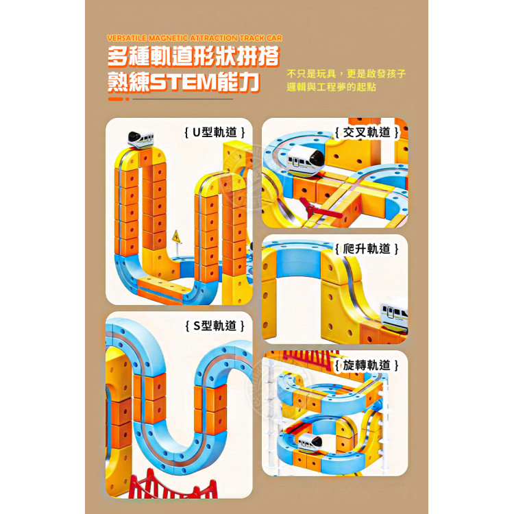 磁吸式積木軌道小火車(USB充電/新式磁吸軌道/積木式自由拼接/159PCS)(1132B) (無法超商取貨)