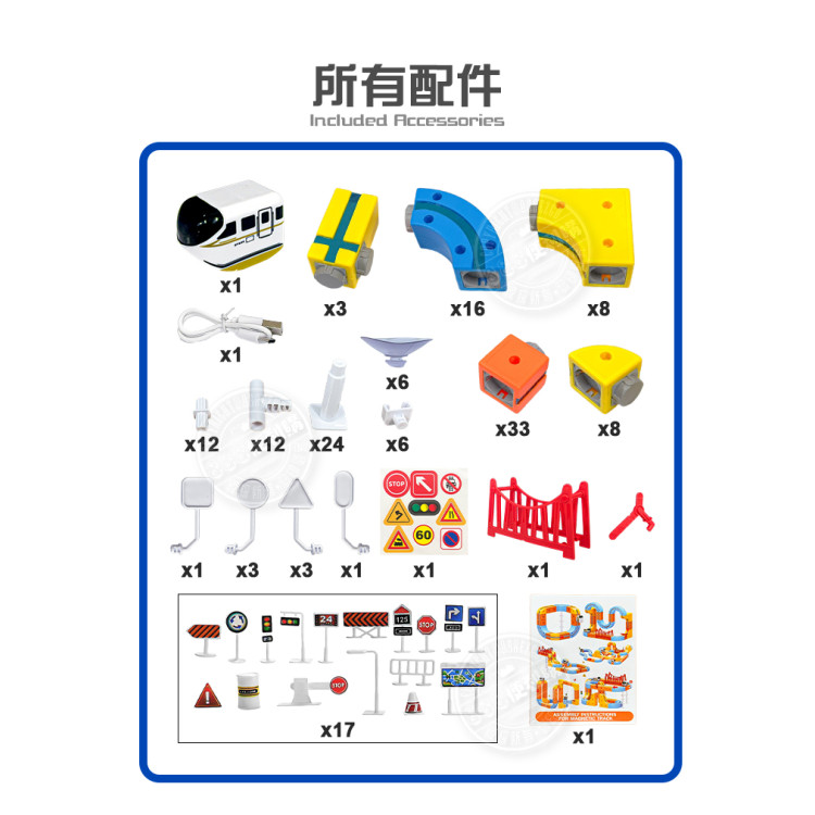 磁吸式積木軌道小火車(USB充電/新式磁吸軌道/積木式自由拼接/159PCS)(1132B) (無法超商取貨)