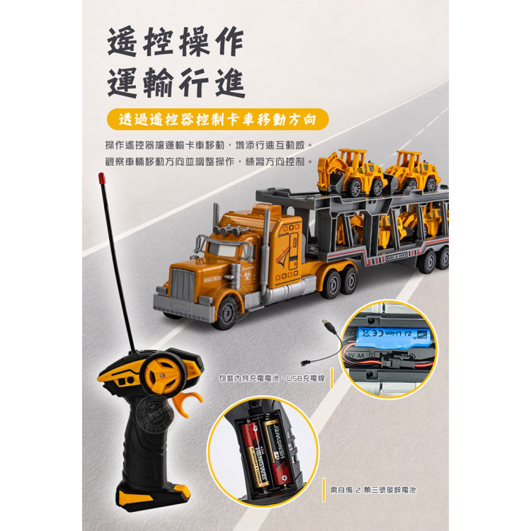 1:32 遙控運輸雙層拖板工程車組(消防車組)(槍型遙控器/附3.7V充電電池/附4台小車)(YKF18-19) (無法超商取貨)