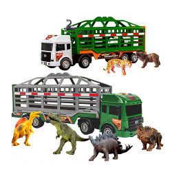 1:32 動物恐龍柵欄拖板運輸車組(附4隻模型/摩輪驅動/炫麗燈光/音樂故事)(5934) (無法超商取貨)